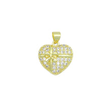 Load image into Gallery viewer, Clear CZ Gold Bow Ribbon Heart Charm Pendant, Sku#LK1139