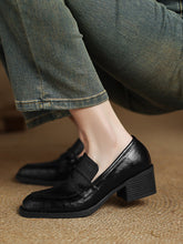 Load image into Gallery viewer, Women's Retro Square-Toe Chunky-Heel Slip-On Loafers – Sheepskin Leather