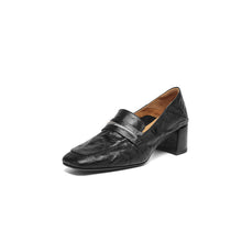 Load image into Gallery viewer, Women's Square-Toe Chunky Heel Sheepskin Leather Pumps - Mid Heel Slip-On Dress Shoes