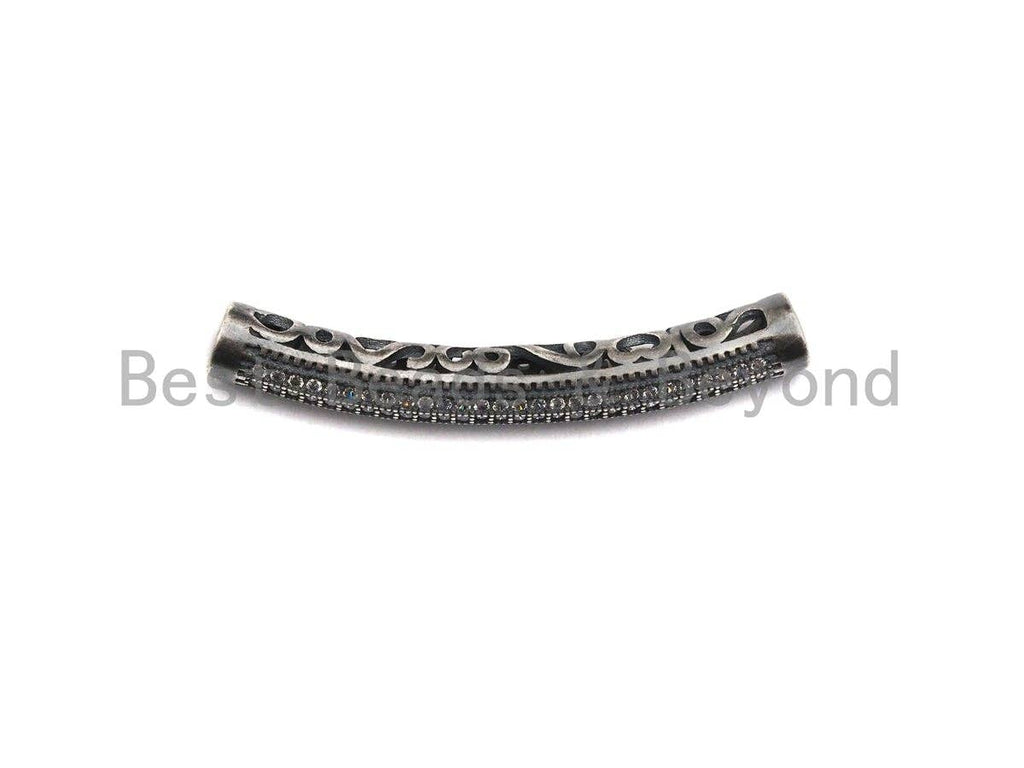 Antique Silver Color CZ Micro Pave Tube for Bracelet/Necklace, Cubic Zirconia Separator Tube in Oxidized Silver, 5x40mm, sku#X123