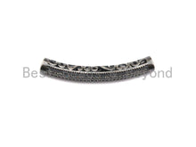 Load image into Gallery viewer, Antique Silver Color CZ Micro Pave Tube for Bracelet/Necklace, Cubic Zirconia Separator Tube in Oxidized Silver, 5x40mm, sku#X123