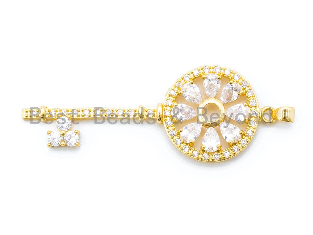 CZ Micro Pave Key with Flower Pendant, slu#F170