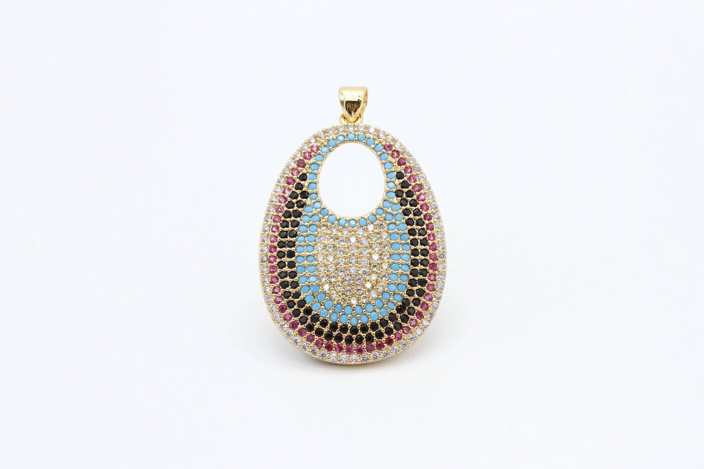 CZ Micro Pave Round Go-Go Evil Eye Pendant, Cubic Zirconia Pendant,23x37mm, sku#F8C