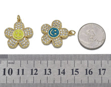 Load image into Gallery viewer, CZ Enamel Smiley Face Flower Charm, Sku#LD340