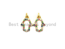 Load image into Gallery viewer, Cute CZ Colorful Micro Pave Hollow Hamsa Hand Pendant, Hamsa Hand Shaped Pave Pendant, Gold plated, 9x12mm, Sku#F733