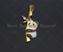 Load image into Gallery viewer, CZ Micro Pave Pandas on Bamboo Pendant/Charm,Panda Charm, Panda pendant, Cubic Zirconia Pendant, 15x22mm,Sku#LK113