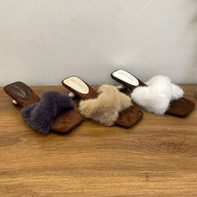 Load image into Gallery viewer, French-Style Chic Fluffy Slippers for Women | Square Toe Slip-On House Shoes | Purple, White &amp; Apricot