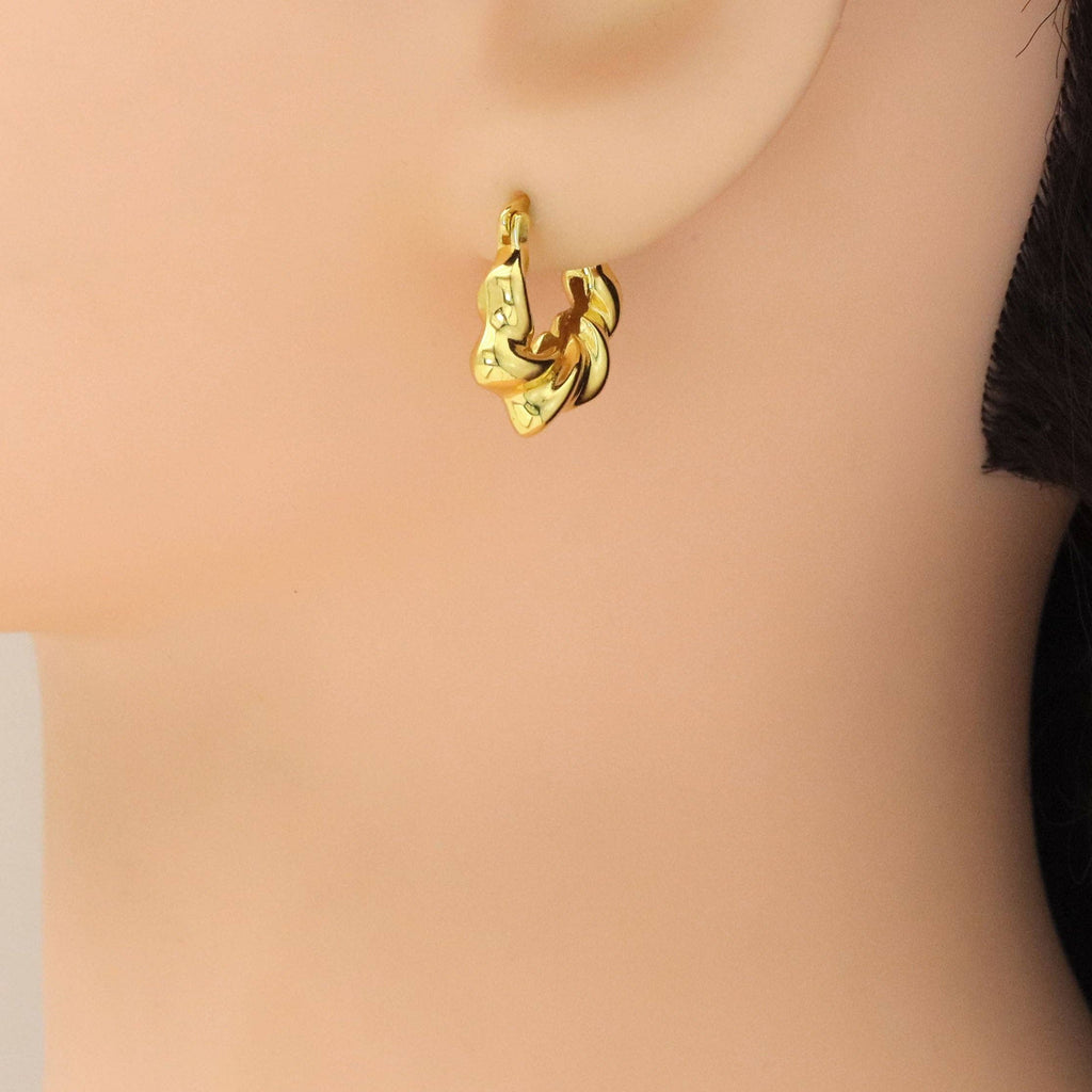 Gold Silver Twisted Oval Geometry Huggie Earrings, Sku#A217