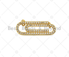 Load image into Gallery viewer, CZ Micro Pave Paper Clip Charm,Cubic Zirconia Silver/Gold Connector, Necklace Bracelet Charm Pendant, 12x35mm, Sku#L553