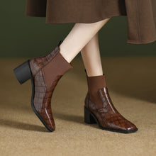 Load image into Gallery viewer, Women's Chunky Heel Square Toe Cowhide Leather Pumps | Minimalist Luxury Heels
