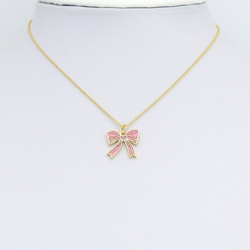 Pink Enamel Bow Charm Pendant,Sku#LK1209