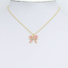 Load image into Gallery viewer, Pink Enamel Bow Charm Pendant,Sku#LK1209