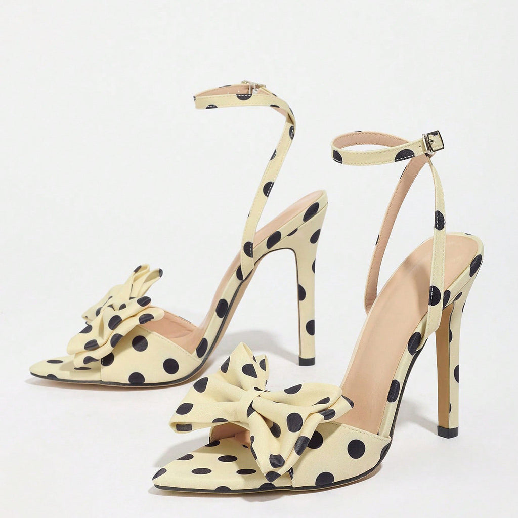 Elegant Silk Polka-Dot Pointed-Toe High Heels with Bow Detail | Women's Extra-High Heel Pumps