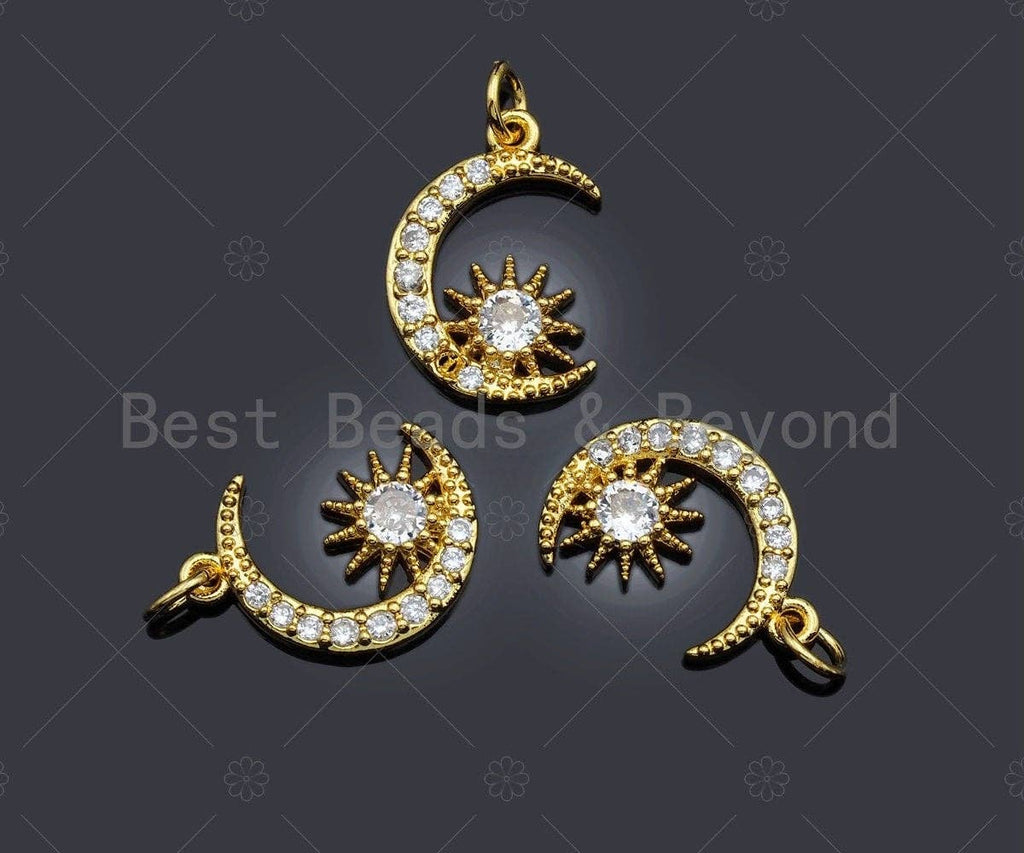 Dainty CZ Micro Pave Moon Star Charm/Pendant, Moon Shape Charm, Gold Pendant, Gold plated charm, 10x14mm, Sku#JL07