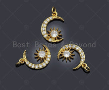 Load image into Gallery viewer, Dainty CZ Micro Pave Moon Star Charm/Pendant, Moon Shape Charm, Gold Pendant, Gold plated charm, 10x14mm, Sku#JL07