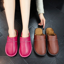 Load image into Gallery viewer, Women's Men's Winter Indoor Leather Slippers | Non-Slip Closed-Toe House Shoes | Cowhide Upper | Couples Slippers
