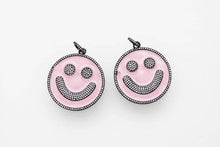 Load image into Gallery viewer, Large Pave Enamel Pink Smiley Face 38mm Pendant, Cubic Zirconia Pave Pendant, Happy face charm, Pink Smiley Face, SKU#F612P