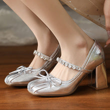 Load image into Gallery viewer, Rhinestone Bow-Tie Chunky Heel Dress Shoes