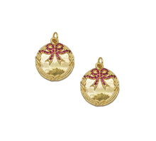 Load image into Gallery viewer, Fuchsia CZ Bowknot On Round Medallion Coin Charm, Sku#LK758