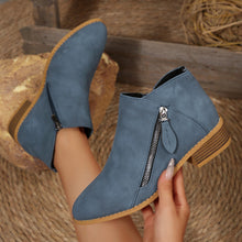Load image into Gallery viewer, Women's Chunky Heel Pointed-Toe Ankle Boots – Side Zipper, PU Leather, Multi-Color
