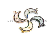 Load image into Gallery viewer, NEW Enamel Crescent moon With Star Pendant,CZ Micro Pave Oil Drop Moon Star pendant,Enamel Charm,Enamel Jewelry,18x25mm,sku#F657