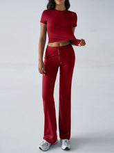 Load image into Gallery viewer, Crew Neck Short Sleeve Top &amp; Full-Length Pants Set – Solid Color, 10 Colors