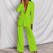 Load image into Gallery viewer, Lapel Button-Down Blazer &amp; Straight-Leg Trousers Suit