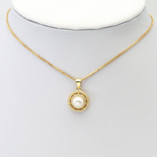Load image into Gallery viewer, Clear CZ Gold White Pearl Round Charm, Sku#LK818