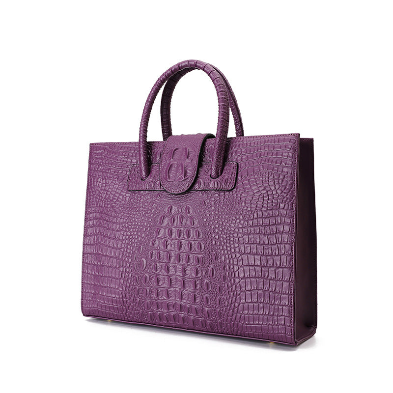 Women's Large Capacity Genuine Leather Tote Bag – Crocodile Pattern Business Shoulder Bag