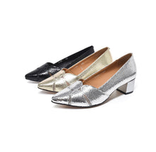 Load image into Gallery viewer, Women's Pointed Toe Chunky Heel Dress Shoes - Slip-On Low Heel Pumps