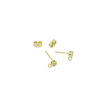 Load image into Gallery viewer, Clear Round CZ Gold  Silver Stud Earrings with loop, Sku#A440