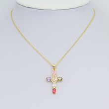Load image into Gallery viewer, Gold Colorful Oval CZ Cross Charm Pendant, Sku#LD640