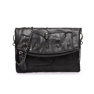Patchwork Leather Crossbody Bag - Genuine Sheepskin Chain Shoulder Bag