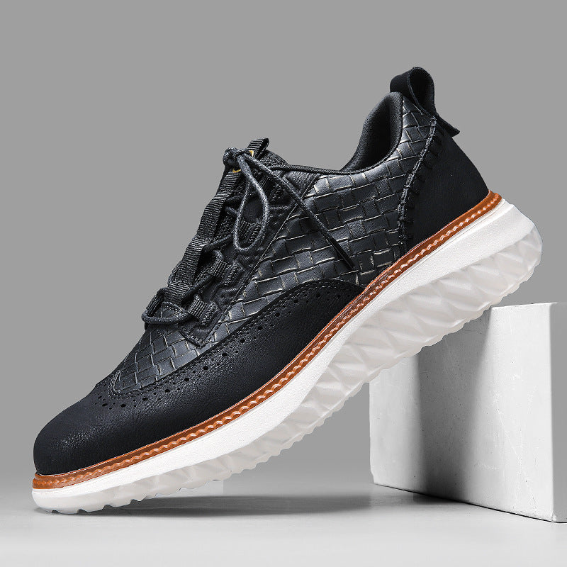 Men's Breathable Woven-Texture Sneakers – Lace-Up Low-Cut Casual Athletic Shoes
