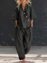Load image into Gallery viewer, V-Neck Short Sleeve Top &amp; High-Waist Trousers Two-Piece Set