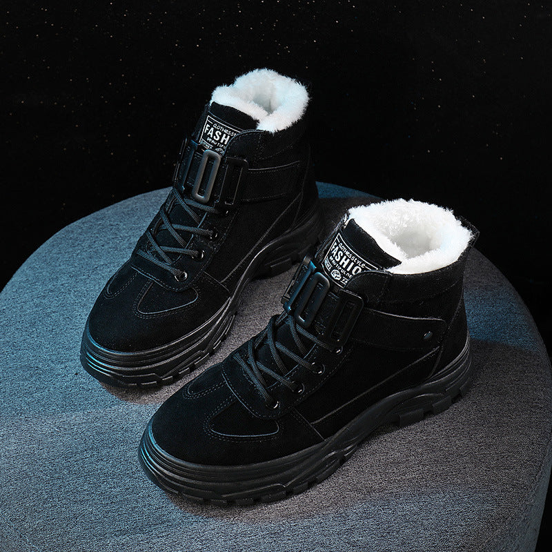 Women's Waterproof Platform High-Top Sneakers | Leather Stitching Plush Lining