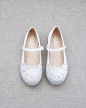Load image into Gallery viewer, Satin Mary Jane Flats With Rhinestones Embellishment