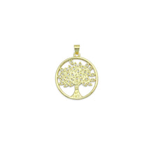 Load image into Gallery viewer, Oval CZ Gold Tree Charm Pendant, Sku#LK1163