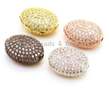 Load image into Gallery viewer, 14x11mm CZ Micro Pave Flat Oval Spacer Beads with Clear Crystal for Bracelet/Necklace, Cubic Zirconia Beads, Bracelet Charms,1/2pcs, sku#G61