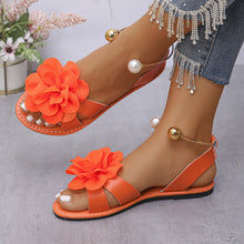 Load image into Gallery viewer, Women's Pearl Strap Flat Sandals - Elegant Open Toe Summer Sandals with Floral Design