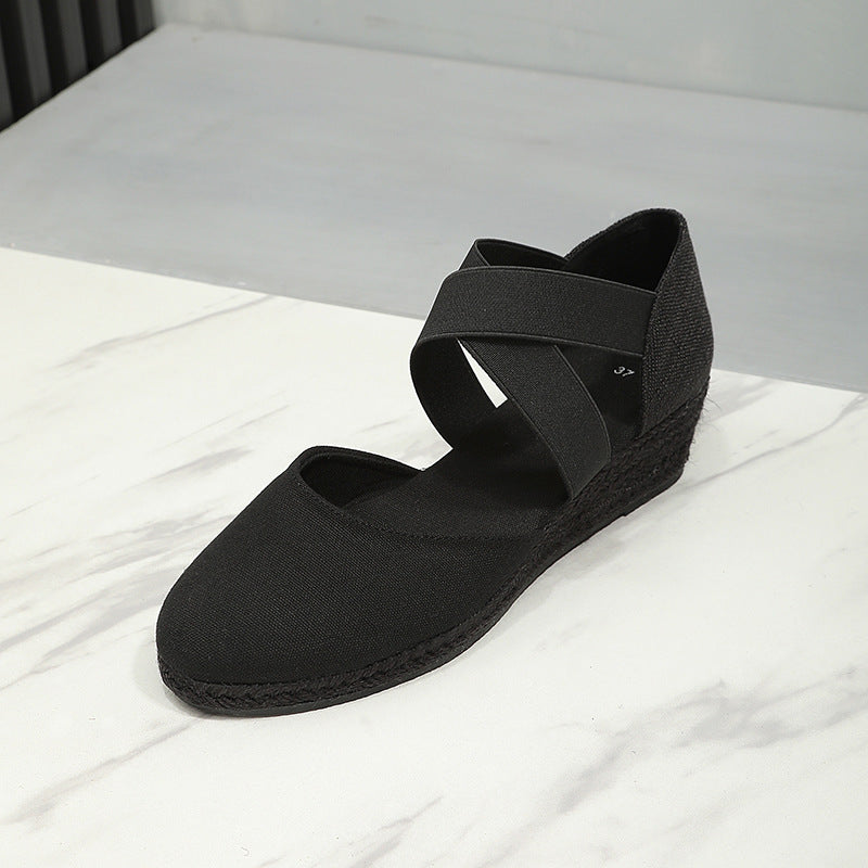 Women's Canvas Wedge Sneakers | Height-Increasing Closed-Toe Elastic Slip-On Shoes