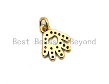 Load image into Gallery viewer, CZ Colorful Micro Pave Hand With Heart Hollow Out Pendant, Hand Shaped Pave Pendant, Gold plated, 9x11mm, Sku#F850