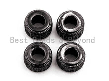 Load image into Gallery viewer, Black CZ Pave On Black Cylinder/Drum Barrel Micro Pave Beads, Cubic Zirconia Big Hole Spacer Beads, Large Hole Spacer, 7x9mm,sku#G325