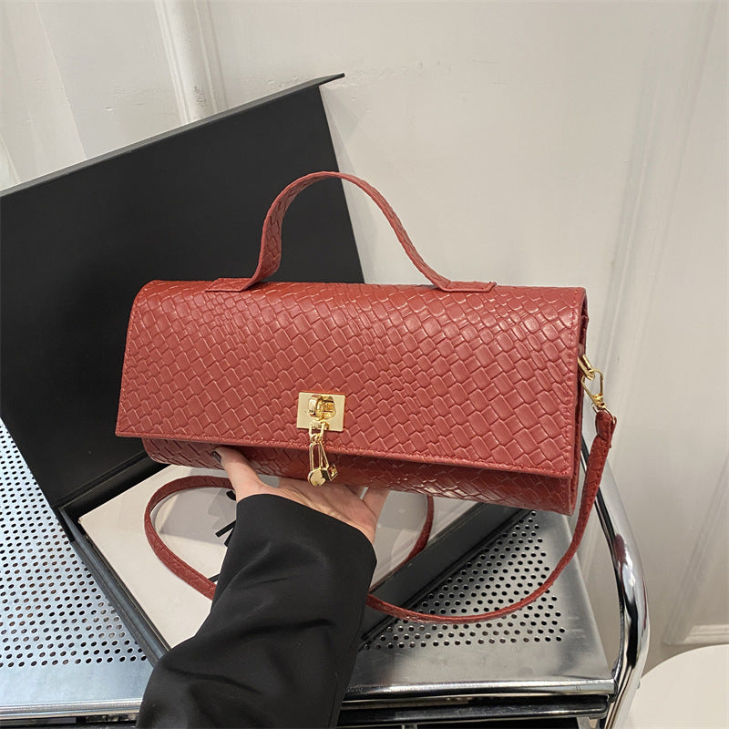Women's Minimalist Crossbody Bag – Solid Color Woven Fabric Shoulder Bag