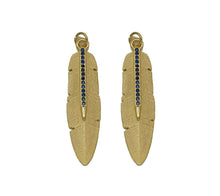 Load image into Gallery viewer, Cobalt CZ Gold Feather Charm, Sku#LX45