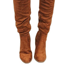Load image into Gallery viewer, Chunky Heel Thigh-High Boots with Side Zipper for Petite Women | Black Apricot Brown