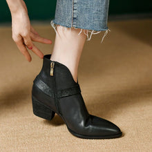 Load image into Gallery viewer, Women's Chunky Heel Slip-On Boots | Pointed Toe Mid-Heel Ankle Boots