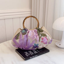 Load image into Gallery viewer, Bamboo Handle Tote Bag for Women - Shell Shape Shoulder Bag with Polyester Lining
