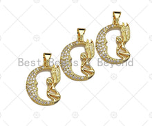Load image into Gallery viewer, CZ Micro Pave Angle On Cresent Moon Pendant/Charm,Cubic Zirconia Charm, Necklace Bracelet Charm Pendant,16x20mm, Sku#JL17