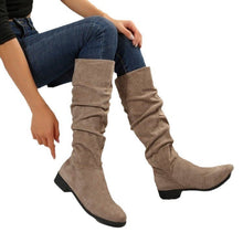 Load image into Gallery viewer, Women's Plus Size Suede Chunky Heel Slip-On Boots | Round Toe High Shaft